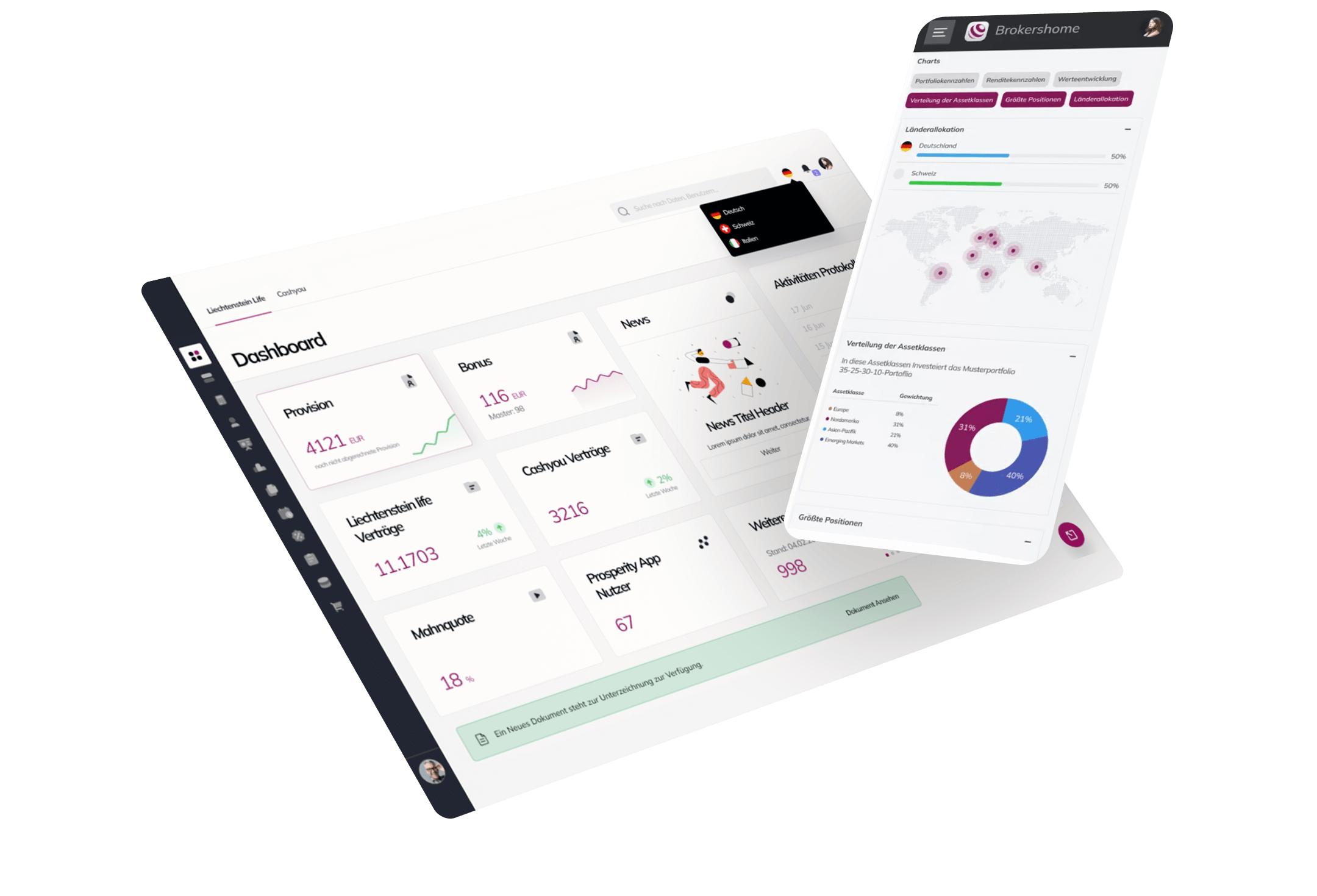 Screenshot des Dasboards vom Brokershome von Liechtenstein Life