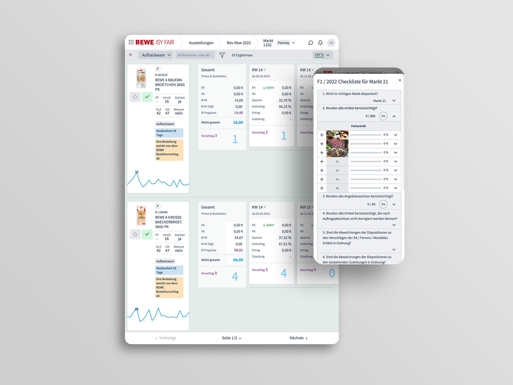Dashboard von Rewe ISY FAIR für Desktop und mobile Version